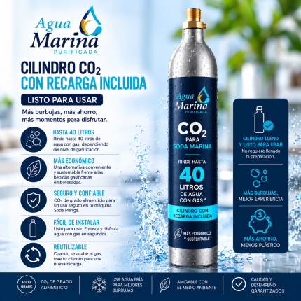 Cilindro + Recarga CO₂ para Soda Marina – Hasta 40 Litros de Agua con Gas