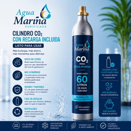 Cilindro + Recarga CO₂ para Soda Marina – Hasta 60 Litros de Agua con Gas