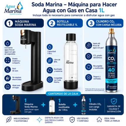 Soda Marina – Máquina para Hacer Agua con Gas en Casa 1L | Con Cilindro CO₂