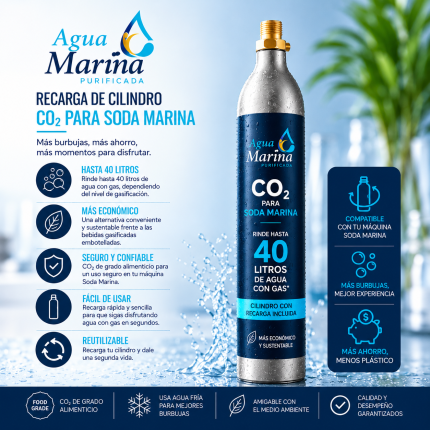Recarga CO₂ para Soda Marina – Hasta 40 Litros de Agua con Gas