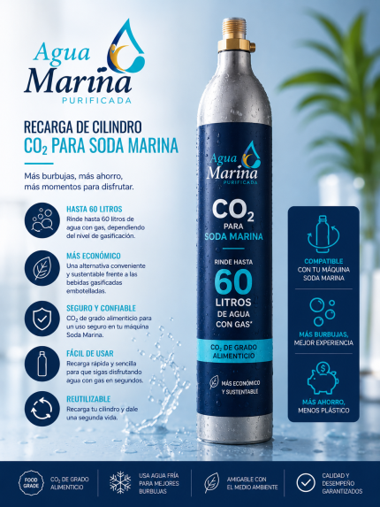 Recarga CO₂ para Soda Marina – Hasta 60 Litros de Agua con Gas